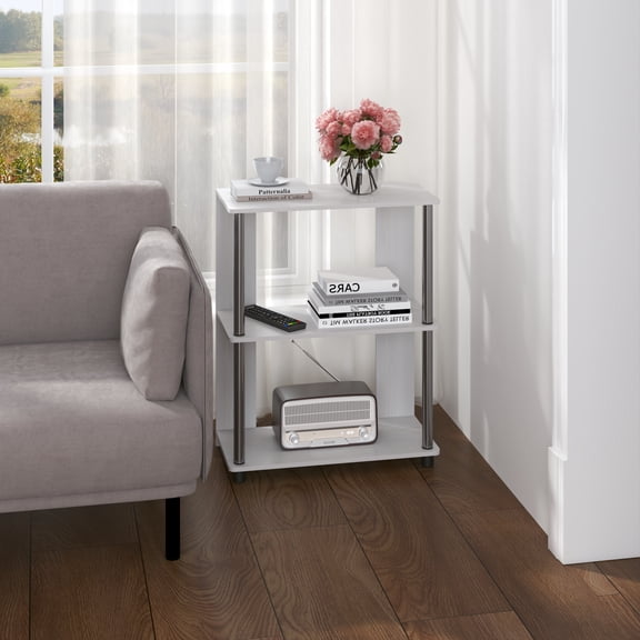 HOMLUX 3-Tier 29.8" Corner Shelf, Open Shelves for Display and Storage, Perfect for Living Room and Office Organization, White Oak & Stainless Steel
