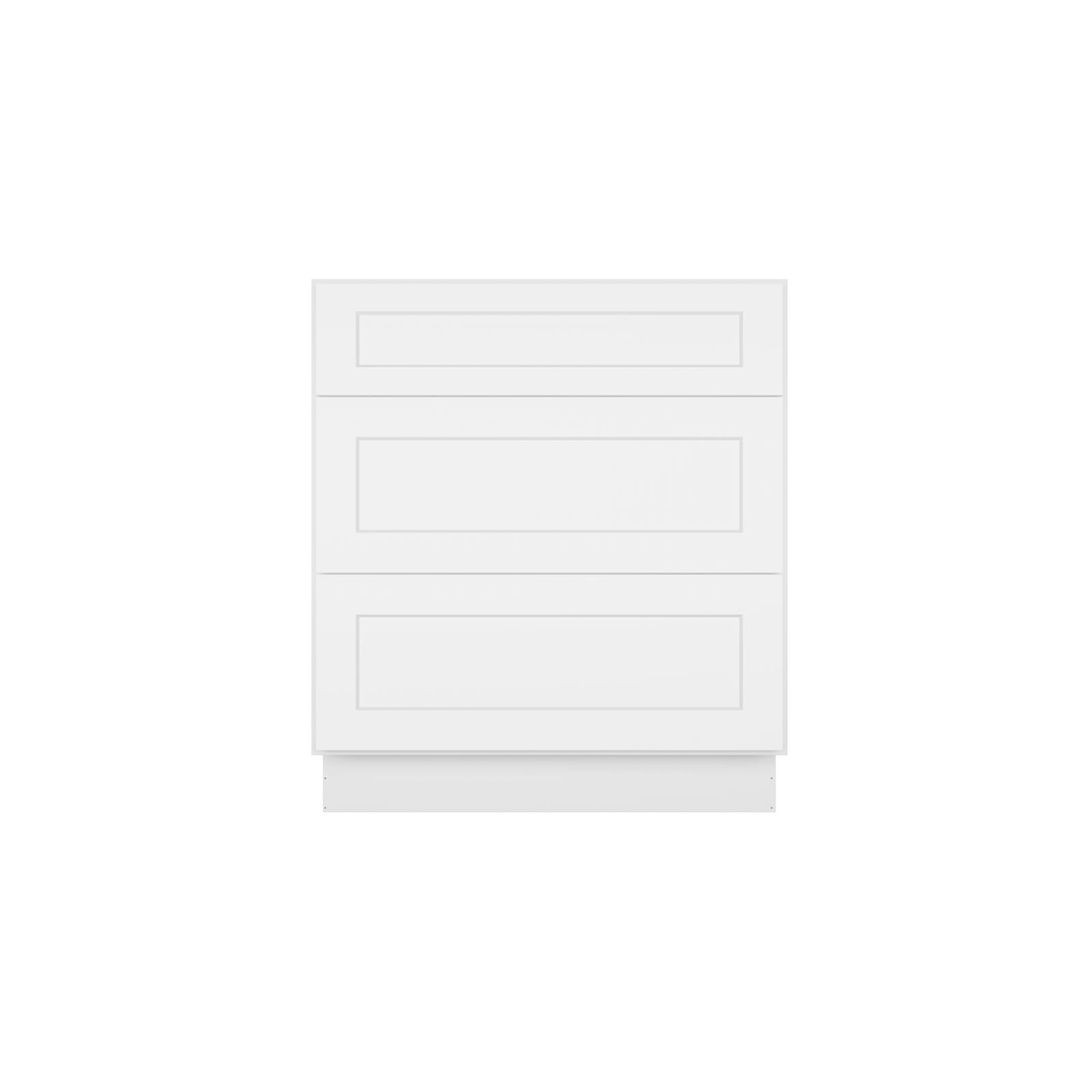 Shaker White Solid Wood 3-Drawer Base Kitchen Cabinet