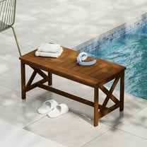HOMLUX 35.4" x 17" Meranti Wood Outdoor Patio Dining Table with X‑Leg, Teak-Oil Finish