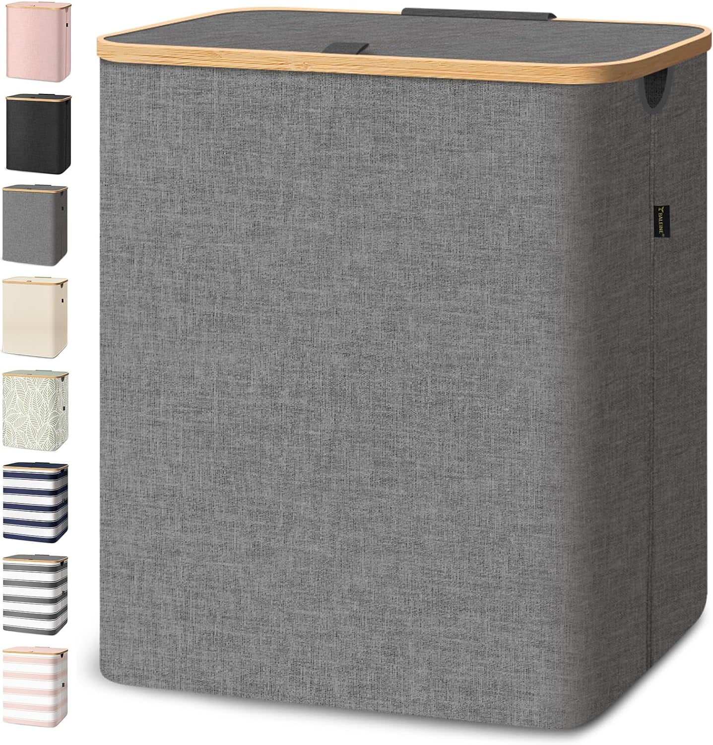 HOMLUX 36 Gallon/140L Laundry Basket Set, Collapsible Tall Clothes Hamper with Bamboo Handles and Sturdy Frame