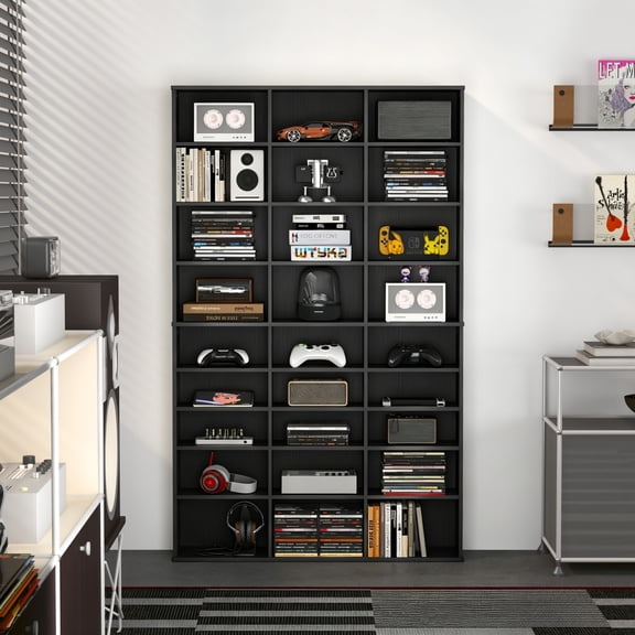 HOMLUX 37.3"W 3*8-Tier CD Rack with Adjustable Shelves, Media Storage Cabinet for DVD Blu-ray PS5 Xbox Game Disc, Easy Assembly, Americano