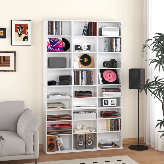 HOMLUX 37.3"W 3*8-Tier CD Rack with Adjustable Shelves, Media Storage Cabinet for DVD Blu-ray PS5 Xbox Game Disc, Easy Assembly, White