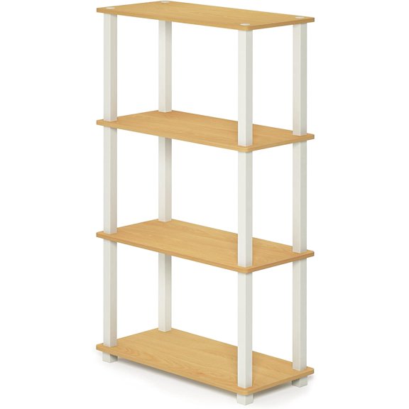 HOMLUX 4-Tier 43.3" Corner Shelf, Open Shelves for Display and Storage, Perfect for Living Room and Office Organization, Beech & White