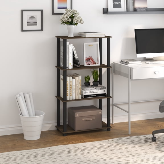 HOMLUX 4-Tier 43.3" Corner Shelf, Open Shelves for Display and Storage, Perfect for Living Room and Office Organization, Columbia Walnut