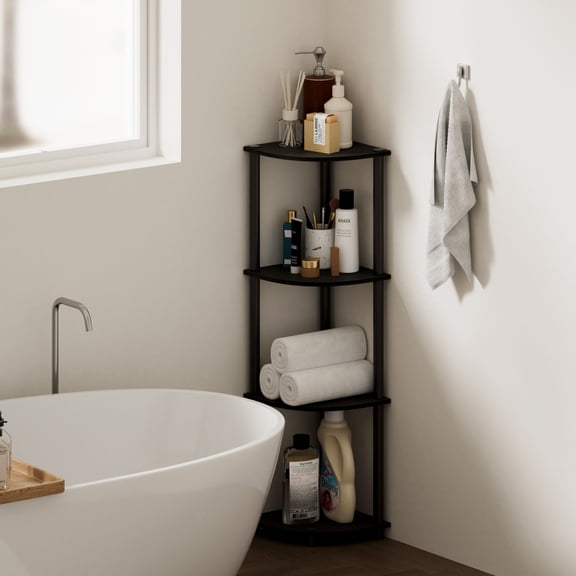 HOMLUX 4-Tier 43.5" Corner Bookshelf, Open Shelves for Display and Storage, Ideal for Living Room and Office Organization, Espresso & Black