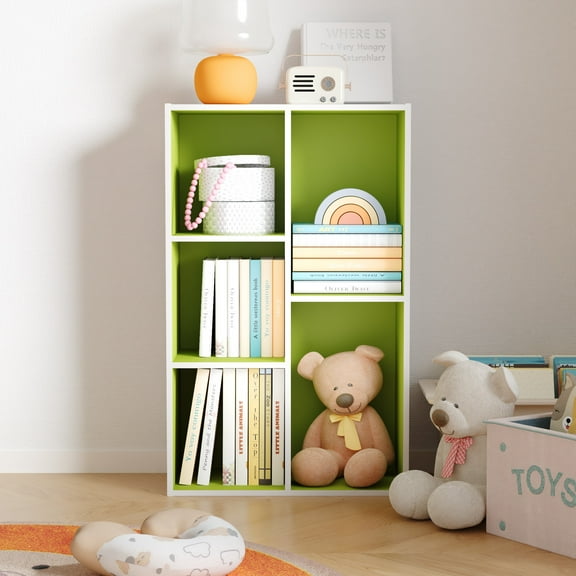 HOMLUX 5-Cube 31.5" Wooden Reversible Open Bookcase for Office, Living Room, White & Gray