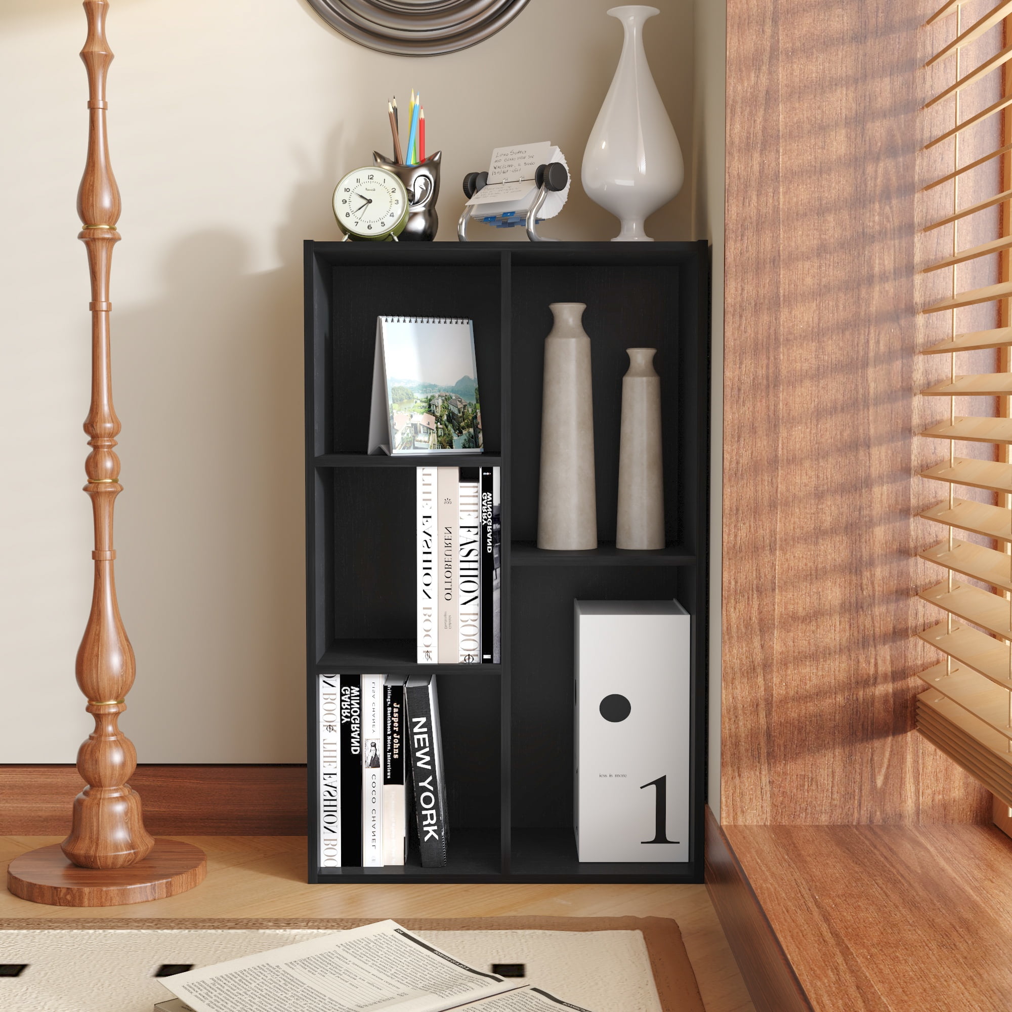 HOMLUX 5-Cube 31.5" Wooden Reversible Open Bookcase for Office, Living Room, Black