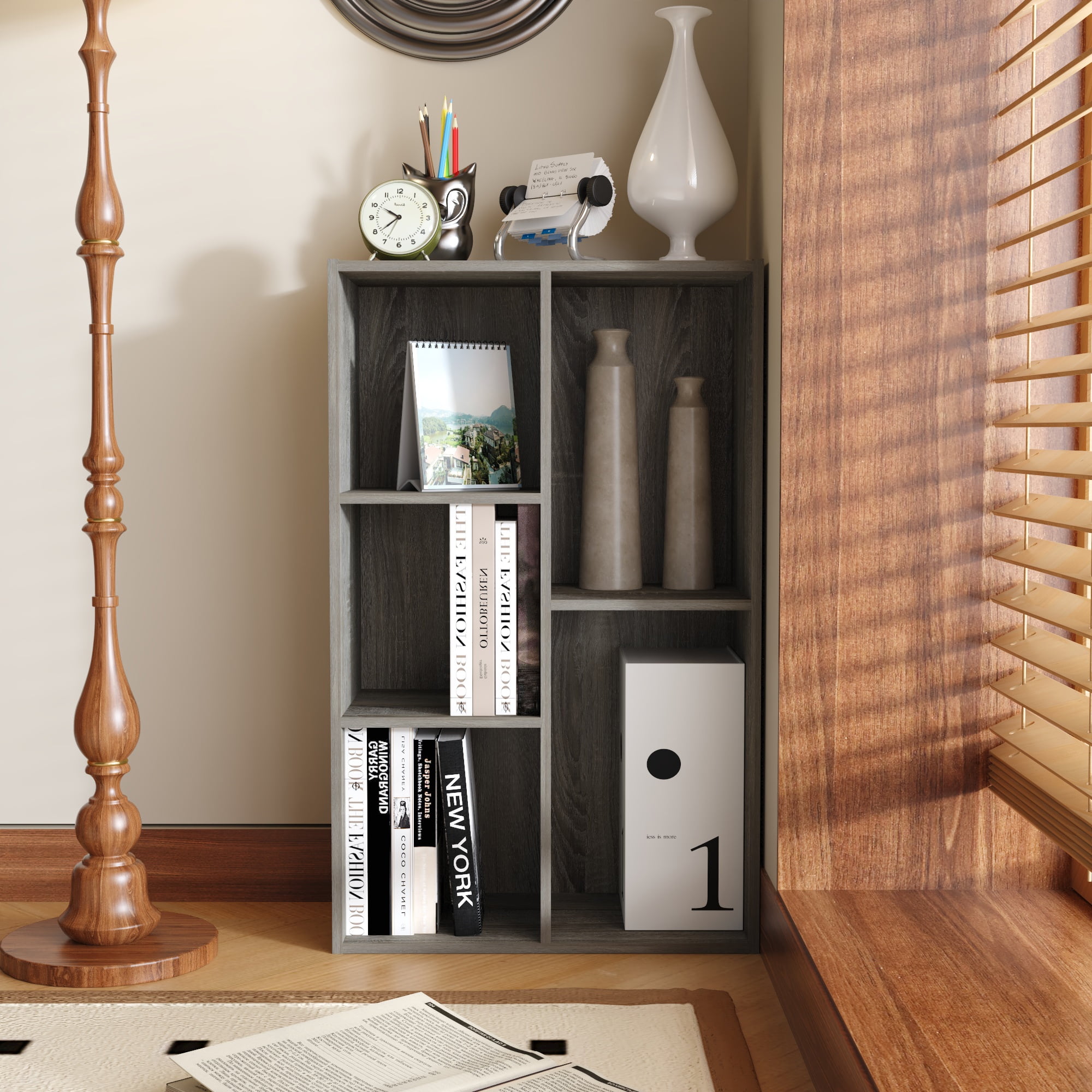 HOMLUX 5-Cube 31.5" Wooden Reversible Open Bookcase for Office, Living Room, Gray