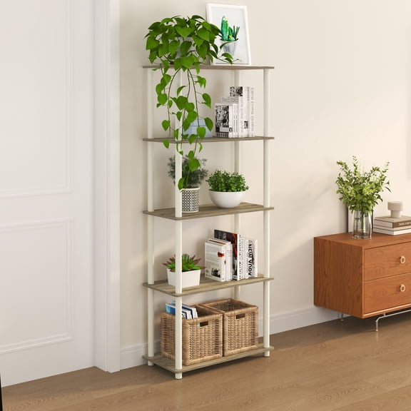 HOMLUX 5-Tier 57.4" Open Shelf Bookcase, Compact Storage Bookshelf for Living Room Bedroom Office, Sonoma Oak & White