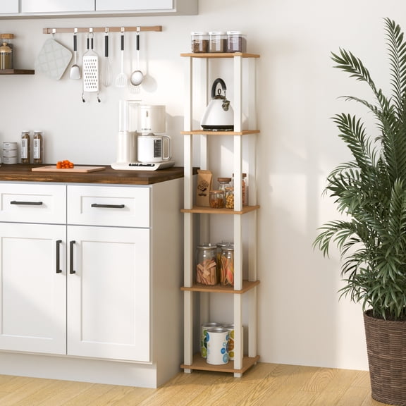 HOMLUX 5-Tier 57.7" Corner Shelf, Open Shelves for Display and Storage, Perfect for Living Room and Office Organization, Beech & White