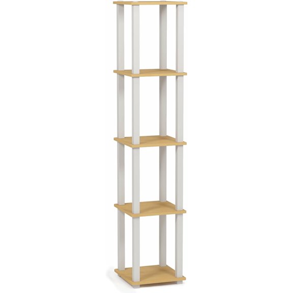 HOMLUX 5-Tier 57.7" Corner Shelf, Open Shelves for Display and Storage, Perfect for Living Room and Office Organization, Beech & White