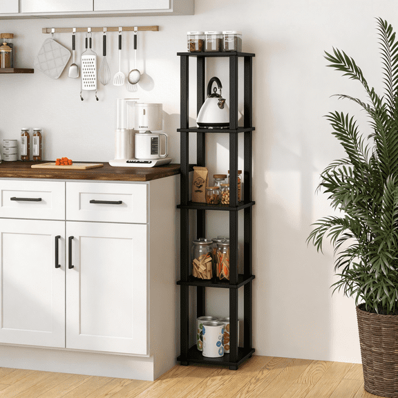 HOMLUX 5-Tier 57.7" Corner Shelf, Open Shelves for Display and Storage, Perfect for Living Room and Office Organization, Black