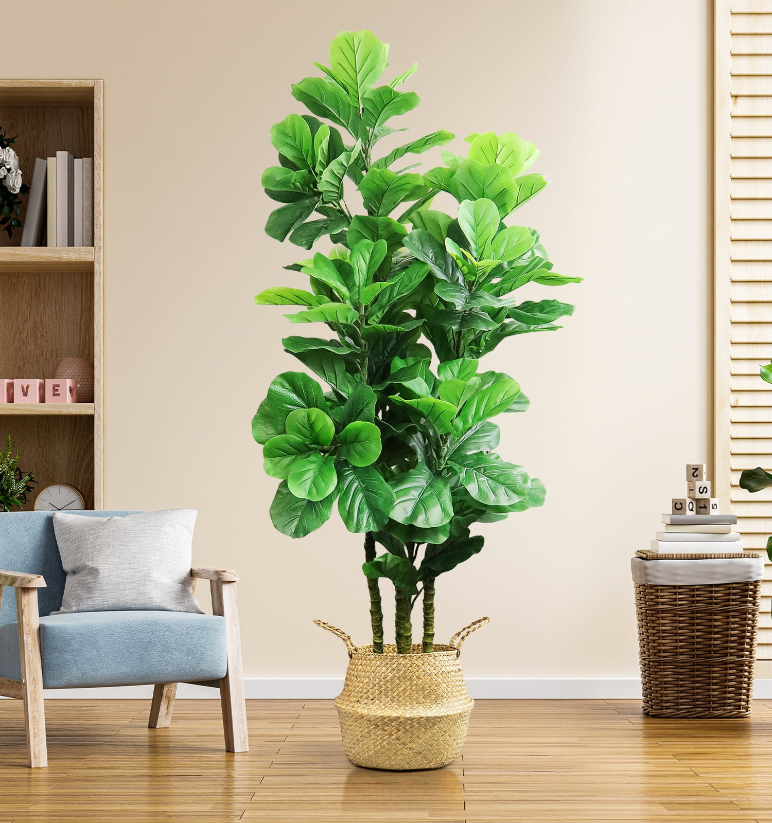 HOMLUX 6ft Artificial Fiddle Fig Tree with Woven Sea…