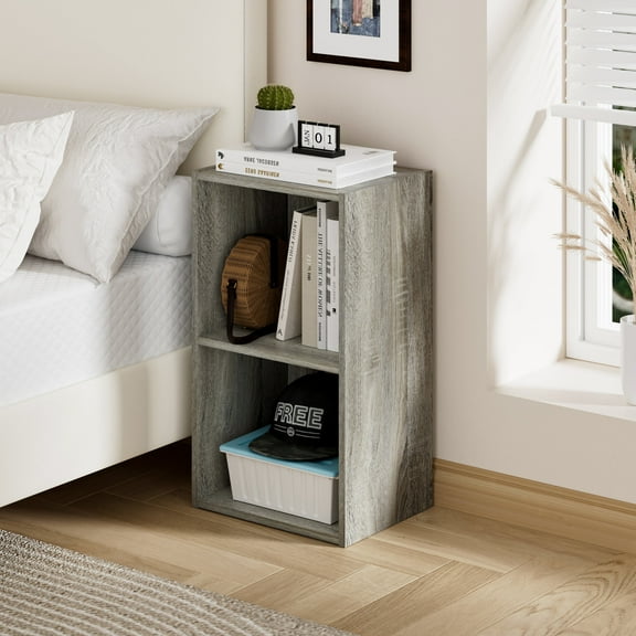 HOMLUX 9" x 12" x 21" Storage Shelf 2 Tier Cube Bookcase, Suitable for Small Space, Gray