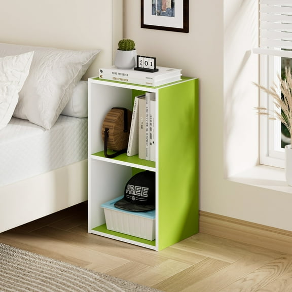 HOMLUX 9" x 12" x 21" Storage Shelf 2 Tier Cube Bookcase, Suitable for Small Space, White & Green