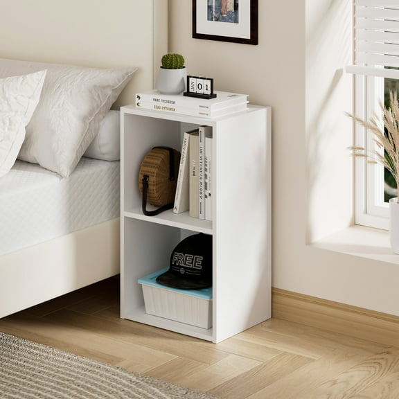 HOMLUX 9" x 12" x 21" Storage Shelf 2 Tier Cube Bookcase, Suitable for Small Space, White
