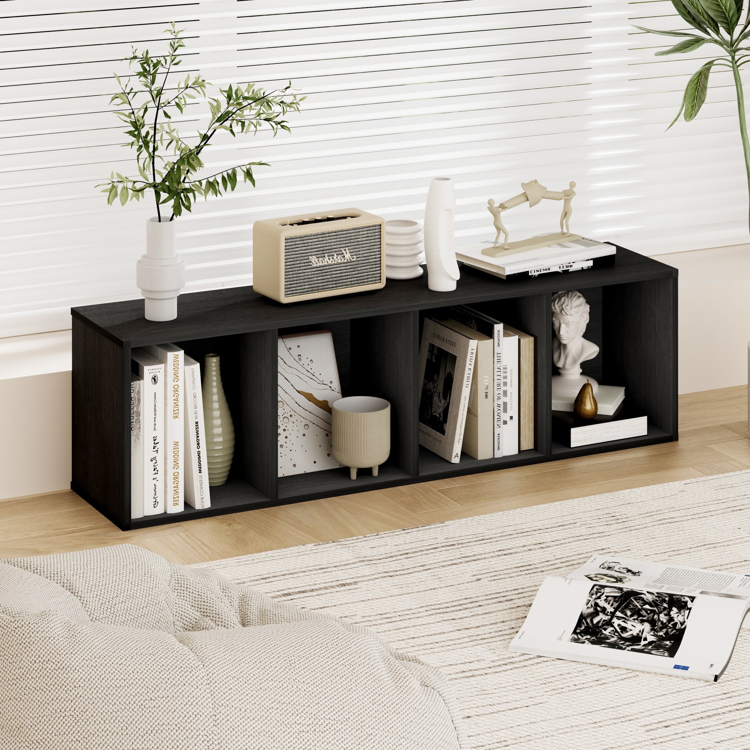 HOMLUX 9" x 12" x 42" Storage Shelf 4 Tier Cube Bookcase, Suitable for Small Space, Black