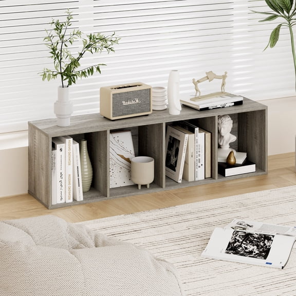 HOMLUX 9" x 12" x 42" Storage Shelf 4 Tier Cube Bookcase, Suitable for Small Space, Gray