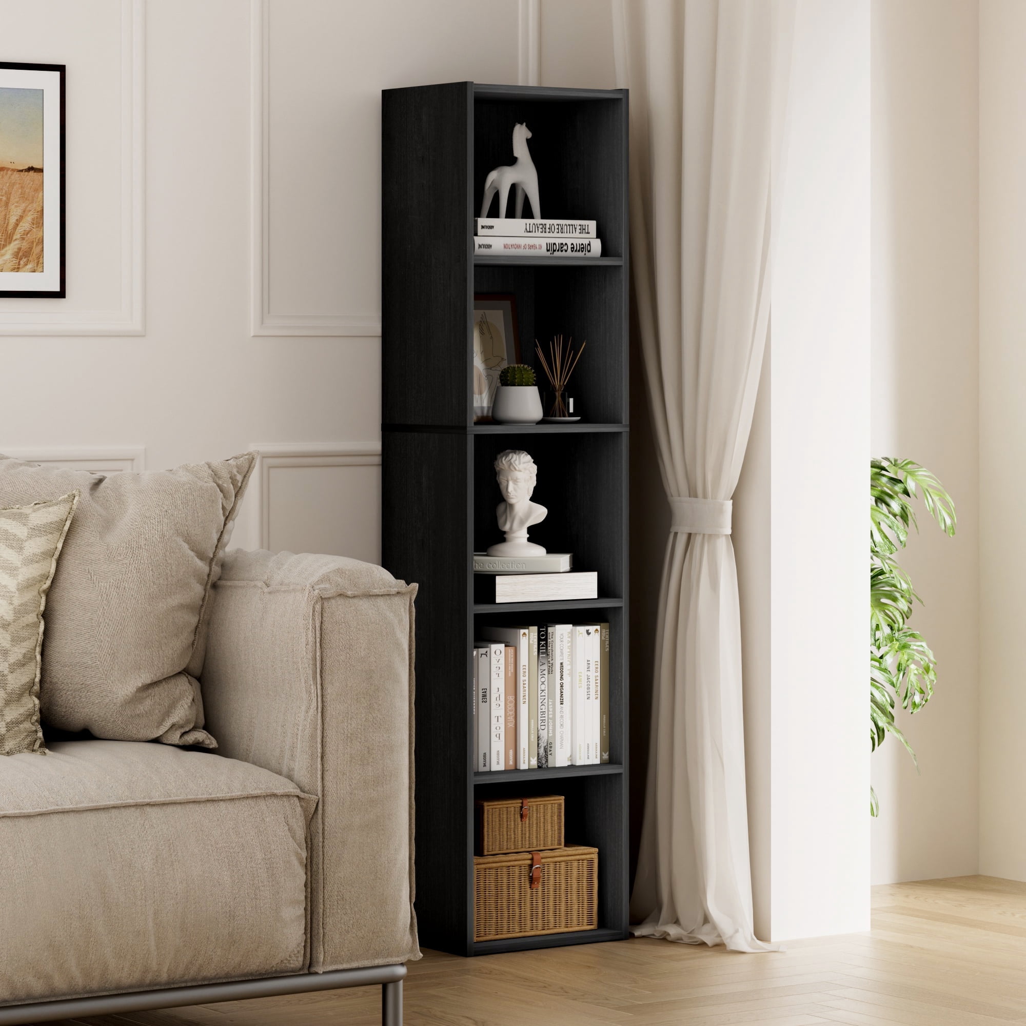 HOMLUX 9" x 12" x 52" Storage Shelf 5 Tier Cube Bookcase, Suitable for Small Space, Black