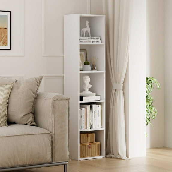 HOMLUX 9" x 12" x 52" Storage Shelf 5 Tier Cube Bookcase, Suitable for Small Space, White