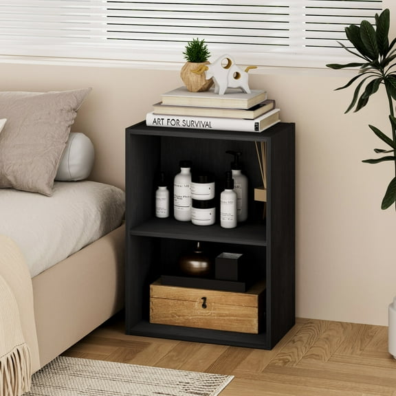 HOMLUX 9" x 16" x 21" Storage Shelf 2 Tier Cube Bookcase, Suitable for Small Space, Black