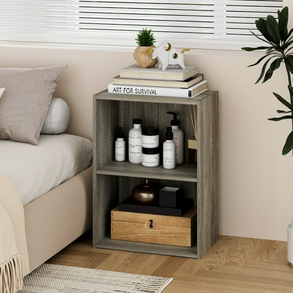 HOMLUX 9" x 16" x 21" Storage Shelf 2 Tier Cube Bookcase, Suitable for Small Space, Gray