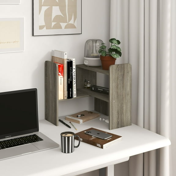 HOMLUX Adjustable Crossable Free Combination Desk Organizer Office Shelf with Open Storage for Bedroom Kitchen, Gray