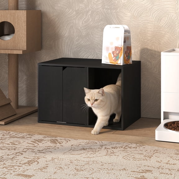 HOMLUX Cat Litter Box Enclosure, Hidden Pet House Furniture, Multifunctional End Table for Cats, Storage for Litter Accessories, 40 lbs Capacity, Black