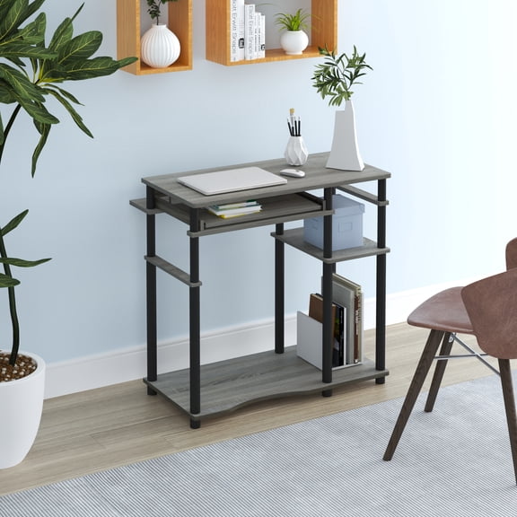 HOMLUX Computer Desk Office Table with 2 Shelves for Space-Saving Home Office & Living Room Storage, French Oak Grey/Black