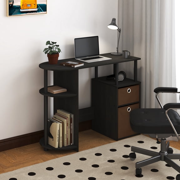 HOMLUX Computer Desk with Keyboard Tray & Open Shelves for Compact Home Office, Espresso/Black/Brown