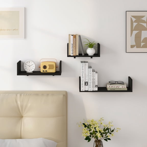 HOMLUX Decor Wall Mounted Floating Display Shelves with Invisible Brackets, Set of 3, Floating Wall Shelves for Bedroom, Bathroom & Living Room, Espresso