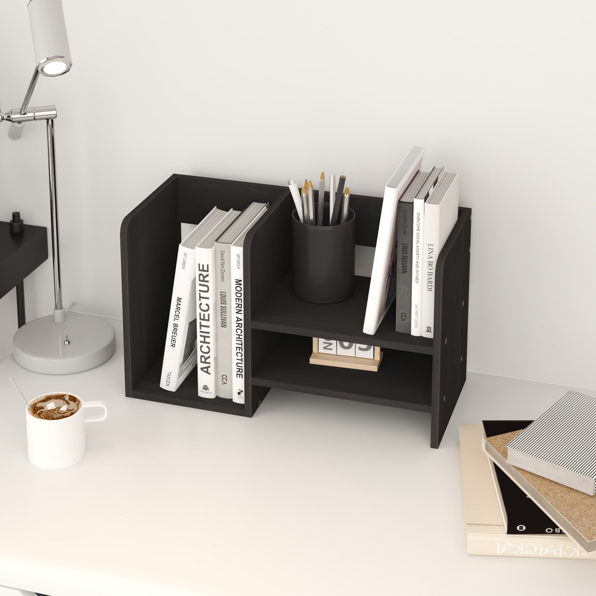 HOMLUX Desk Organizer Office Shelf with Compartment Stores Open Storage for Bedroom Kitchen, Espresso