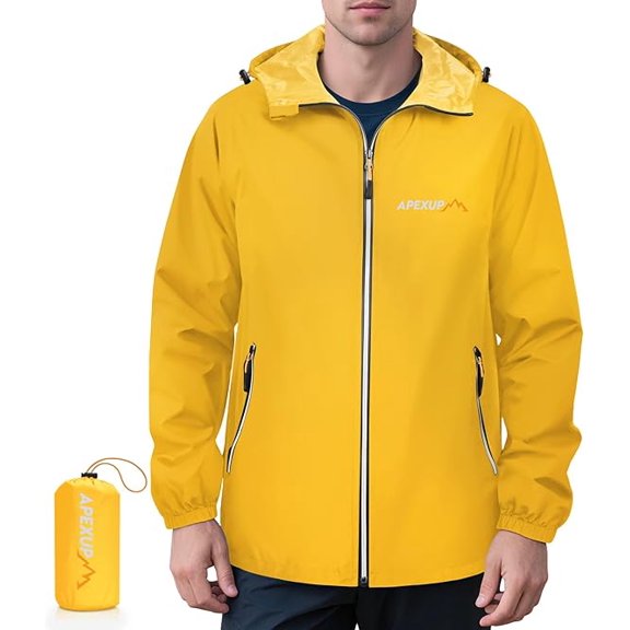 HOMLUX Enhanced Edition Packable Rain Jacket Men with Reflective Zipper, Weather-Resistant Hooded Jacket, Lightweight for Running, Hiking, Cycling, Camping and Travel (Yellow, XXL)