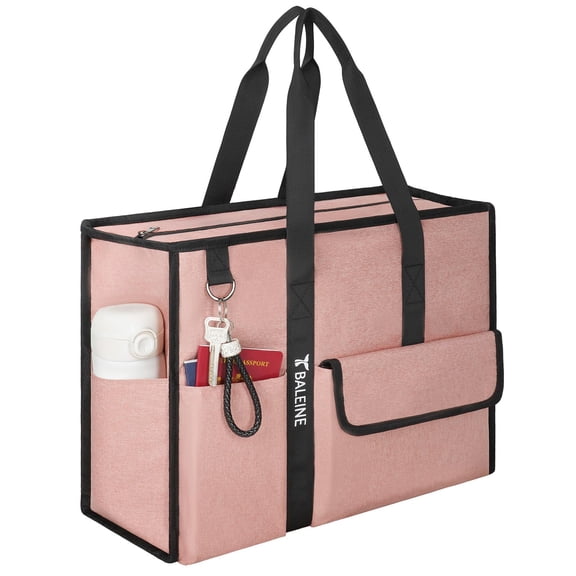 HOMLUX Large Utility Tote Bag with Reinforced Bottom, Multi Pockets Foldable Tote Bag for Nurse, Travel, Work