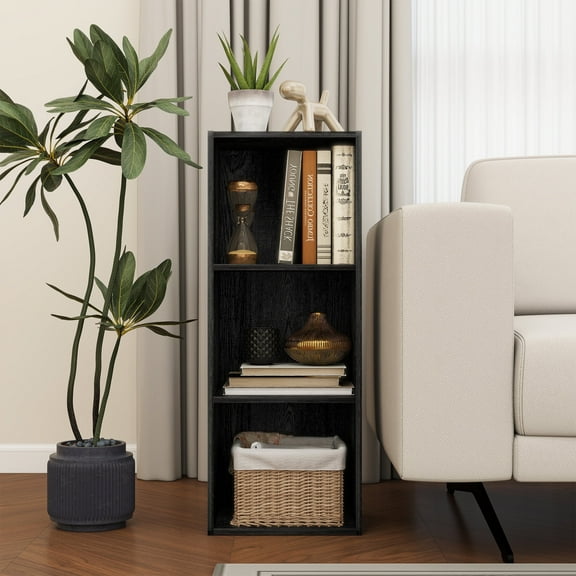 HOMLUX Luder 3-Tier Cube 31.5" Bookcase, Wood Storage Shelf, Small Bookshelf for Home Office & Bedroom, Black
