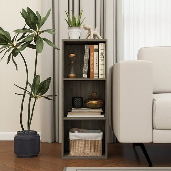 HOMLUX Luder 3-Tier Cube 31.5" Bookcase, Wood Storage Shelf, Small Bookshelf for Home Office & Bedroom, Gray