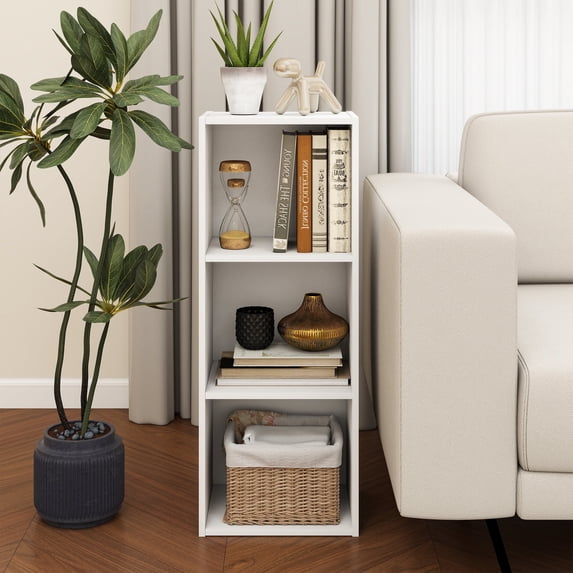 HOMLUX Luder 3-Tier Cube 31.5" Bookcase, Wood Storage Shelf, Small Bookshelf for Home Office & Bedroom, White