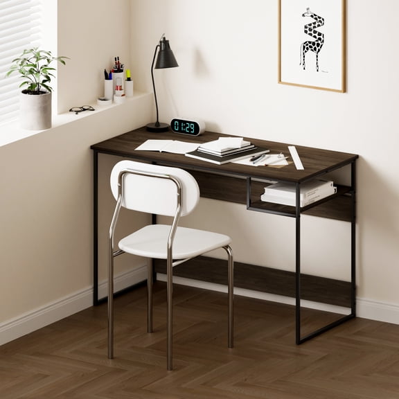 HOMLUX Modern Computer Desk Office Table with Corner Storage Compartment Compact Home Office Workstation, Columbia Walnut