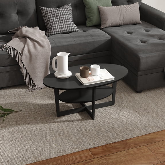 HOMLUX Modern Wood Storage Tea Table Coffee Table with Shelf for Small Space Living Room, Walnut