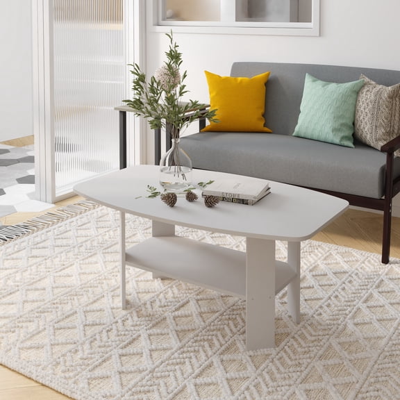 HOMLUX Modern Wood Storage Tea Table Coffee Table with Shelf for Small Space Living Room, White