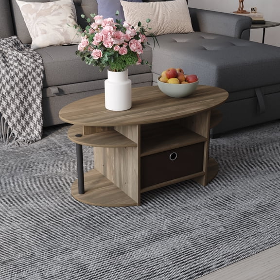 HOMLUX Modern Wood Storage Tea Table Coffee Table with Shelves & Bin Drawer for Small Space Living Room, Columbia Walnut/Dark Brown