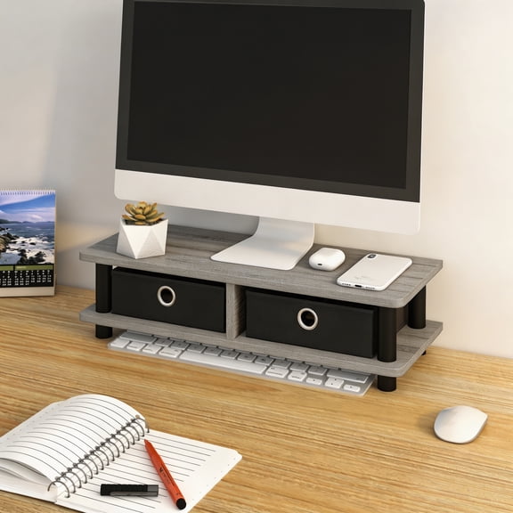 HOMLUX Monitor Stand Riser with 2 Storage Boxes, Computer Stand Riser Organizer, Ergonomic Screen Riser for Laptop/Printer, French Oak Grey
