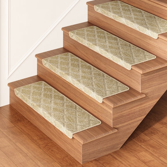 HOMLUX Non-Slip Carpet Stair Treads with Diamond Pattern, Cushioned Soft Protection Mat, 14-Pack