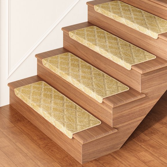 HOMLUX Non-Slip Carpet Stair Treads with Diamond Pattern, Cushioned Soft Protection Mat, 14-Pack