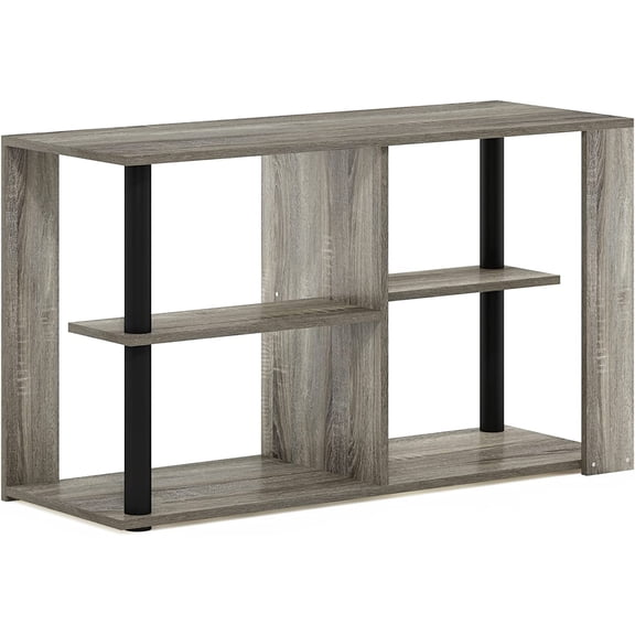 HOMLUX Rectangular Coffee Table Slim Living Room Table with Open Shelves for Small Spaces, French Oak Grey/Black