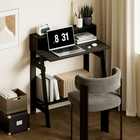 HOMLUX Simplistic A-Frame Computer Desk Writing Desk for Home Office or Small Space with Hutch, Espresso