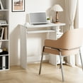 thumbnail image 1 of HOMLUX Simplistic Computer Desk Modern Small-Space Home Office Table with Keyboard Tray & Side Shelf, White/Stainless, 1 of 6