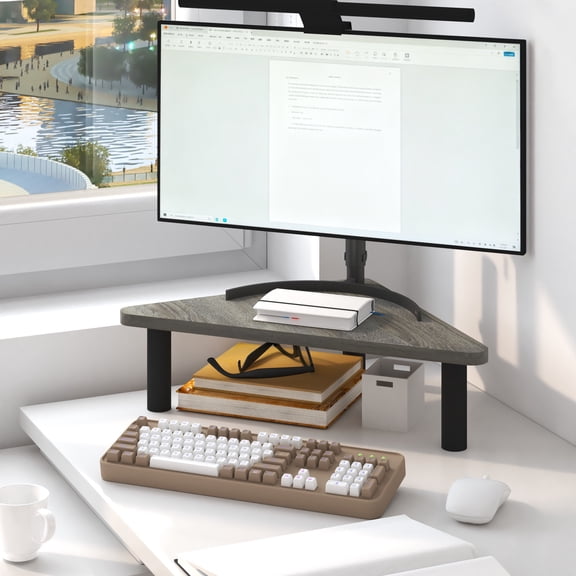 HOMLUX Triangular Monitor Stand Riser with Sturdy Tubes, Computer Stand Riser Organizer, Ergonomic Screen Riser for Laptop/Printer, French Oak Grey