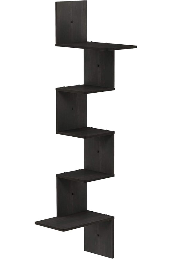 Wall Mount Floating Corner Shelf, 5-Tier Radial Set of 1, Modern Rectangle Corner Shelves for Bedroom, Bathroom & Living Room, Gray