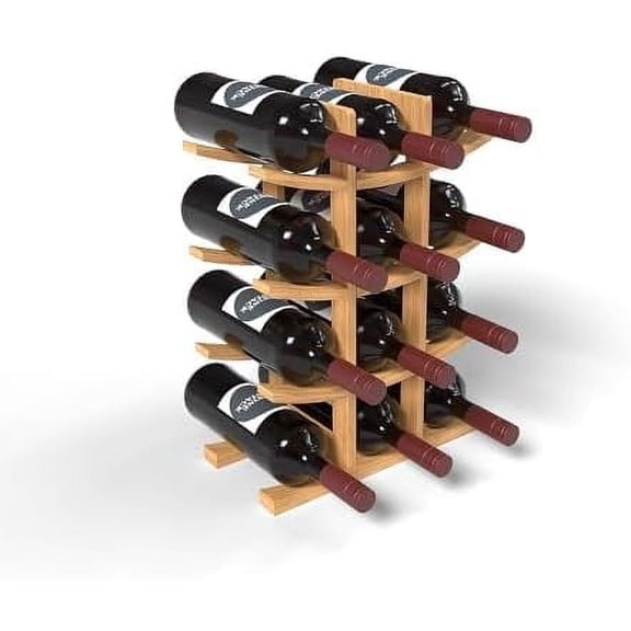 HOMLUX Wine Stack 12 Bottle Bamboo 4-Tier Countertop Wine Rack